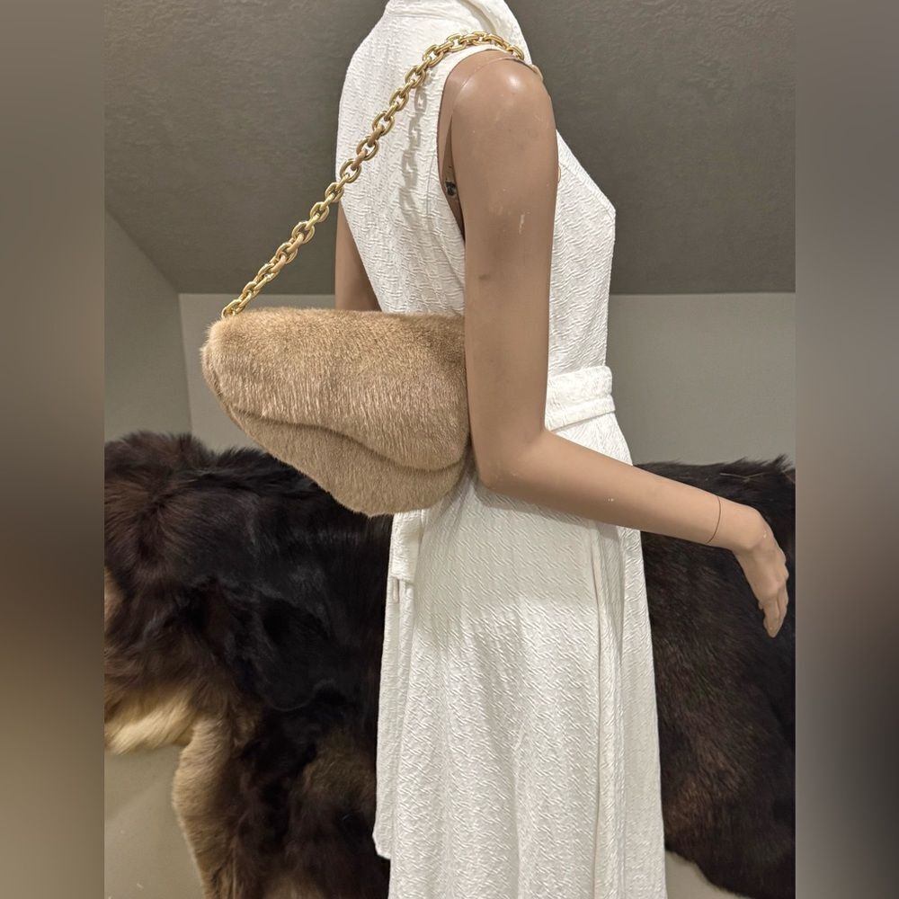 Natural Mink Fur Handmade Asymmetric Saddle Bag/Crossbody & 2 Mink Fur Charm - Picture 6 of 16